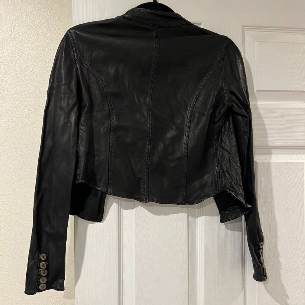 Women's Black Leather Napoleon Jacket - Picture 2 of 6